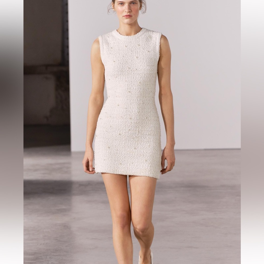 Pearl Trim Knit Mini Dress -ZARA NWT